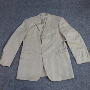 Faconnable Sport Coat 40R Beige Solid 100% Linen 3 Button Half Lined